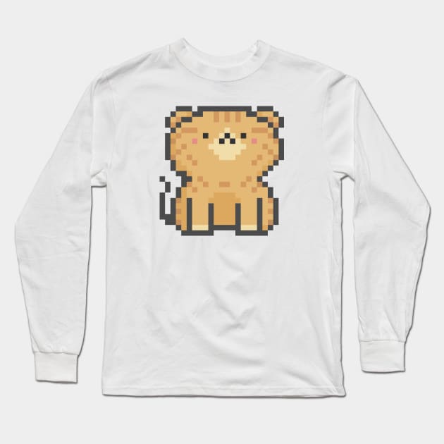 Pixel Quiet Scottish Fold Orange Tabby Cat 31 Long Sleeve T-Shirt by Infinite Mew Mew